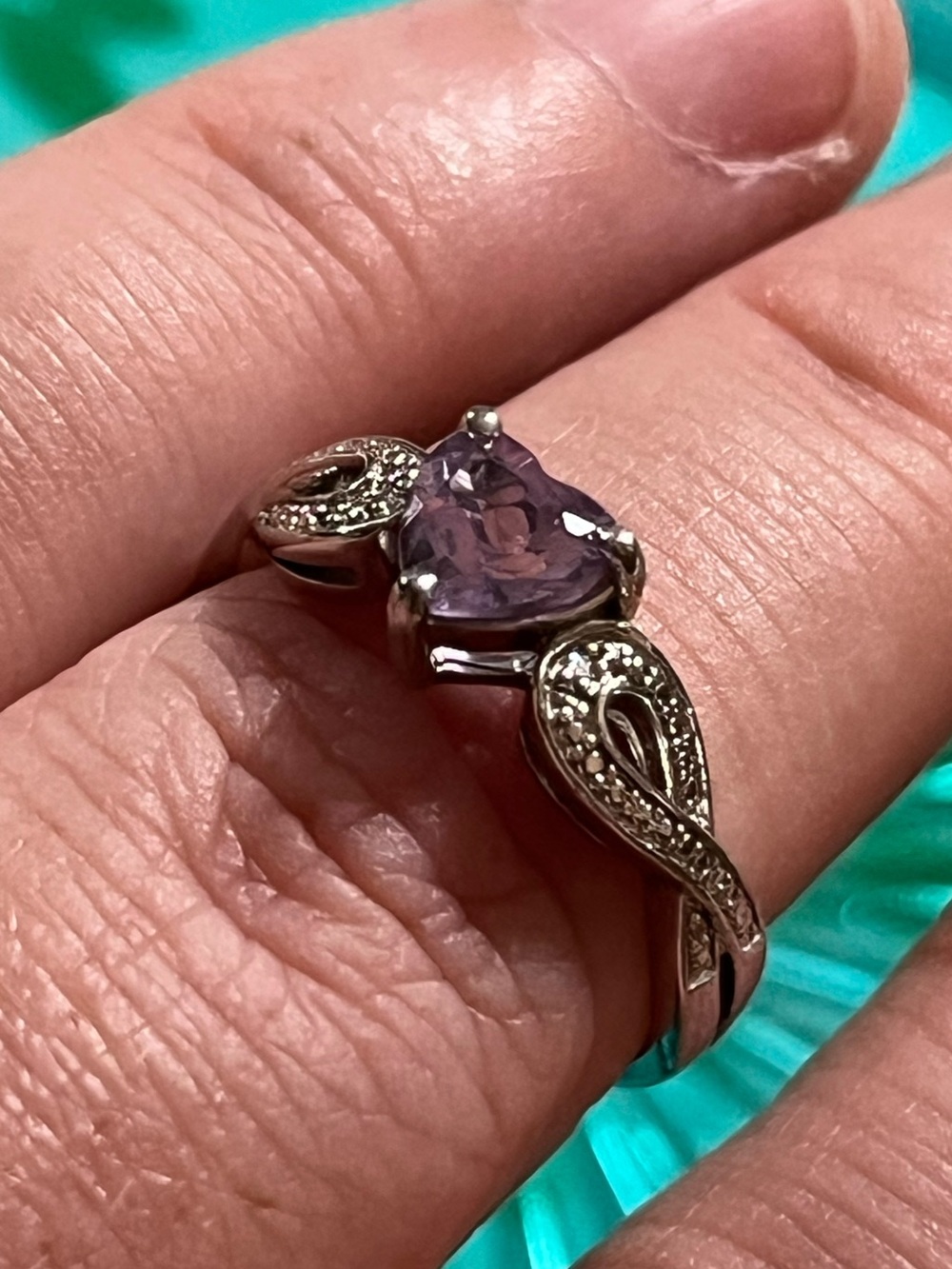 Felicia Designs Sterling Silver 925 Amethyst Heart Infinity Ring - Size 6.5